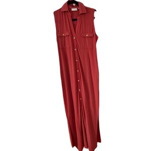 New York & Company Red Button-Down Maxi Dress with detached belt